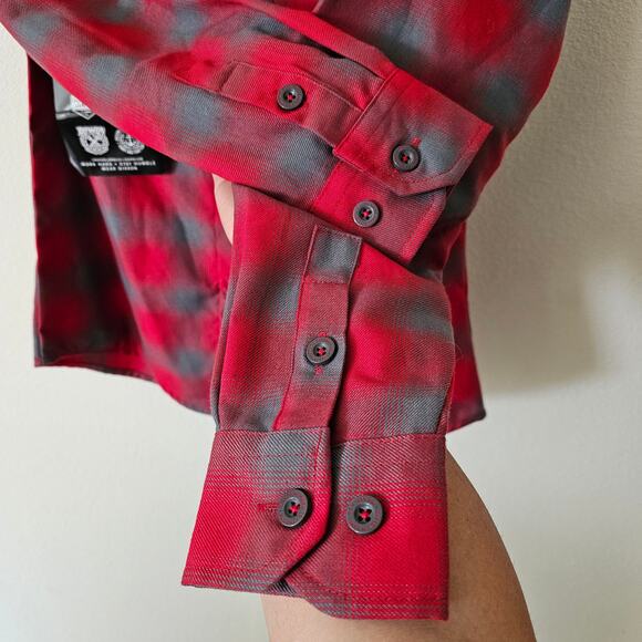 DIXXON NWT Men's Pulaski Red Gray Pearl Snap Flannel Button Shirt Sz S - Picture 7 of 15